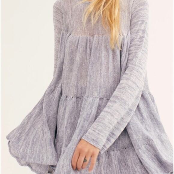 Free People Midnight Ruffle Babydoll Tunic Top XS Oversized Tiered Open Knit - Picture 12 of 12
